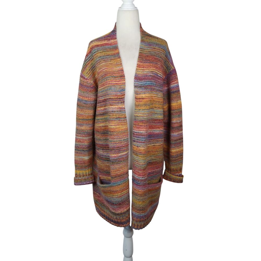 Caslon Orange Multicolor Rainbow Stripe Long Cardigan Sweater L